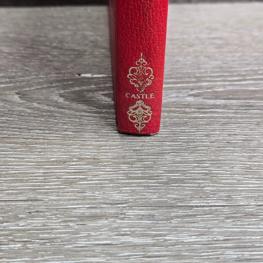 Vintage Castle Red Leatherette Blank Journal Notebook Gold Foil Marbled Pages